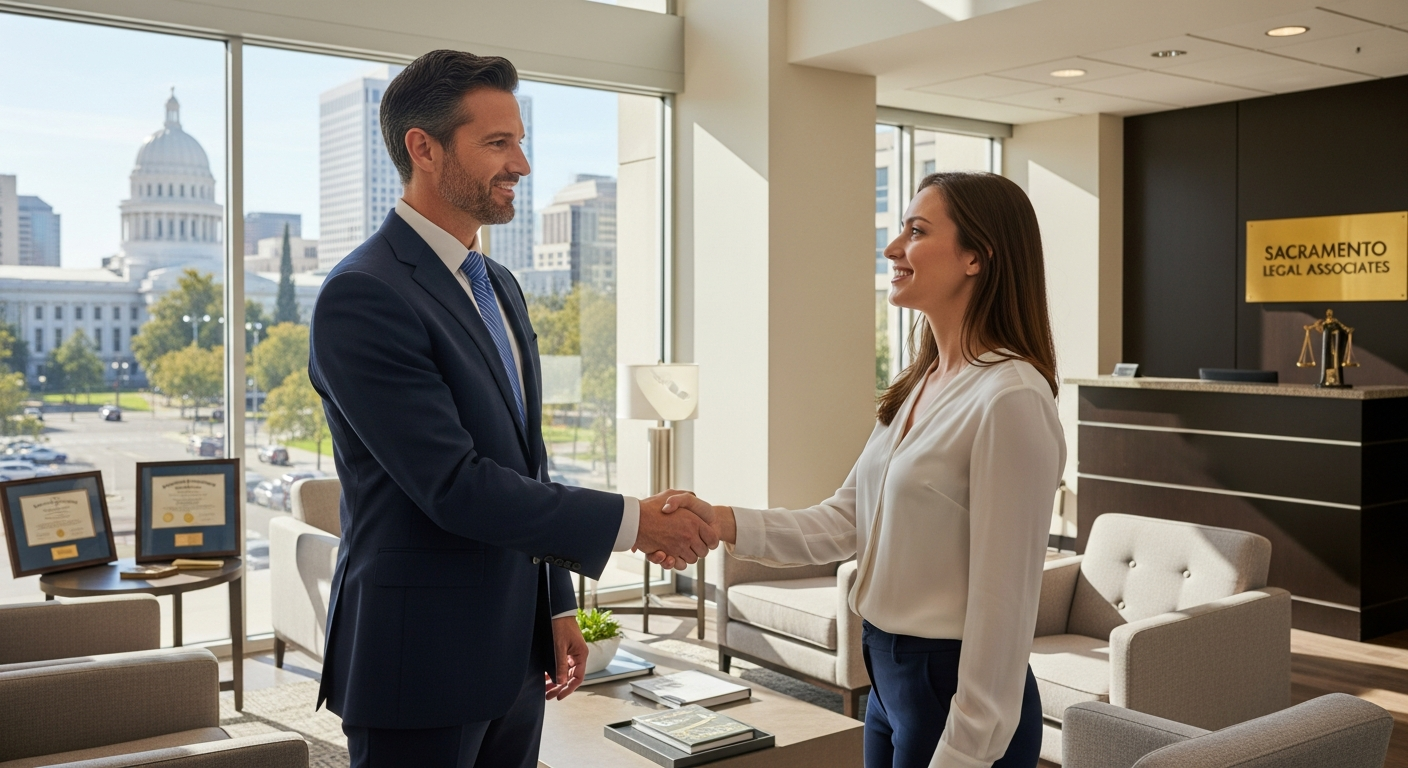 Attorney meeting with client in Sacramento law office