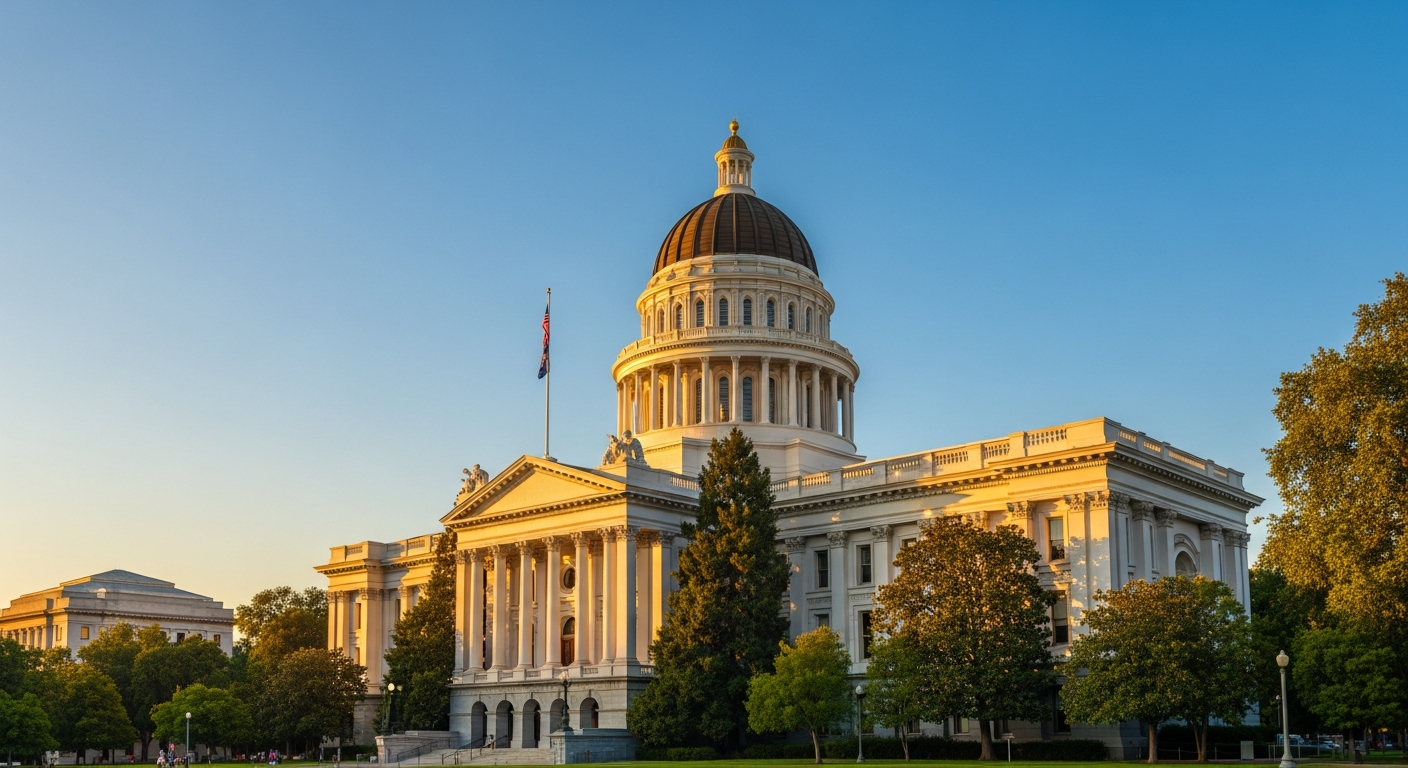 Sacramento California skyline with auto glass service van