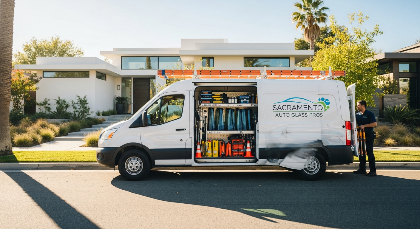 Auto glass technician working on windshield replacement