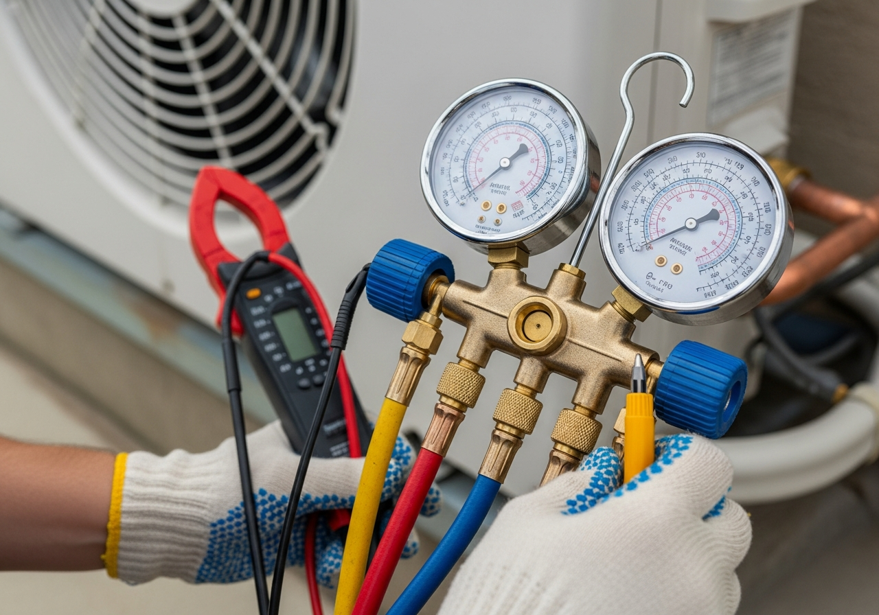 Professional HVAC diagnostic tools and gauges