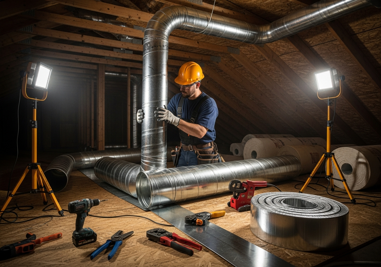 HVAC system installation with ductwork