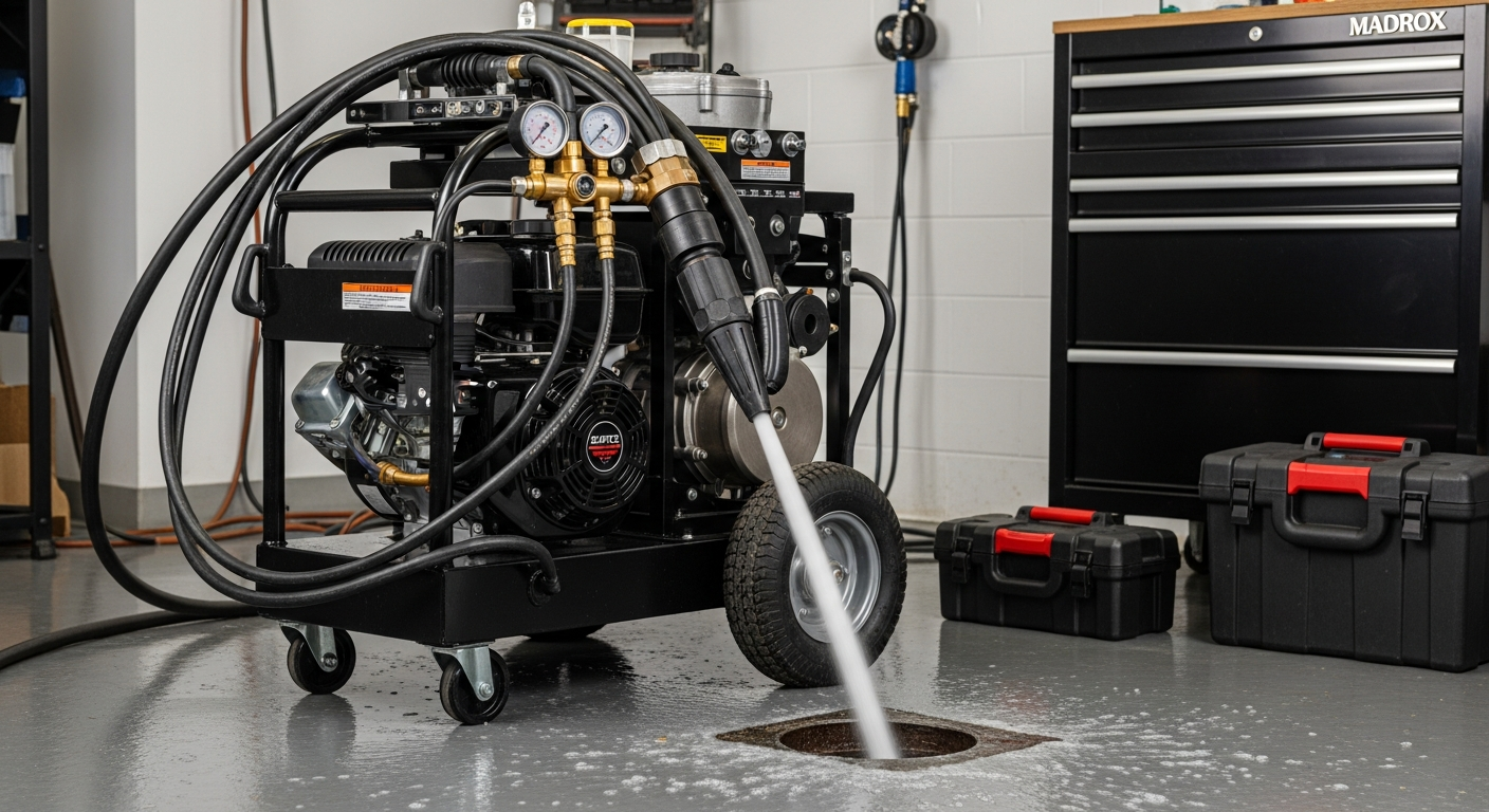 Professional hydro-jetting equipment for drain cleaning