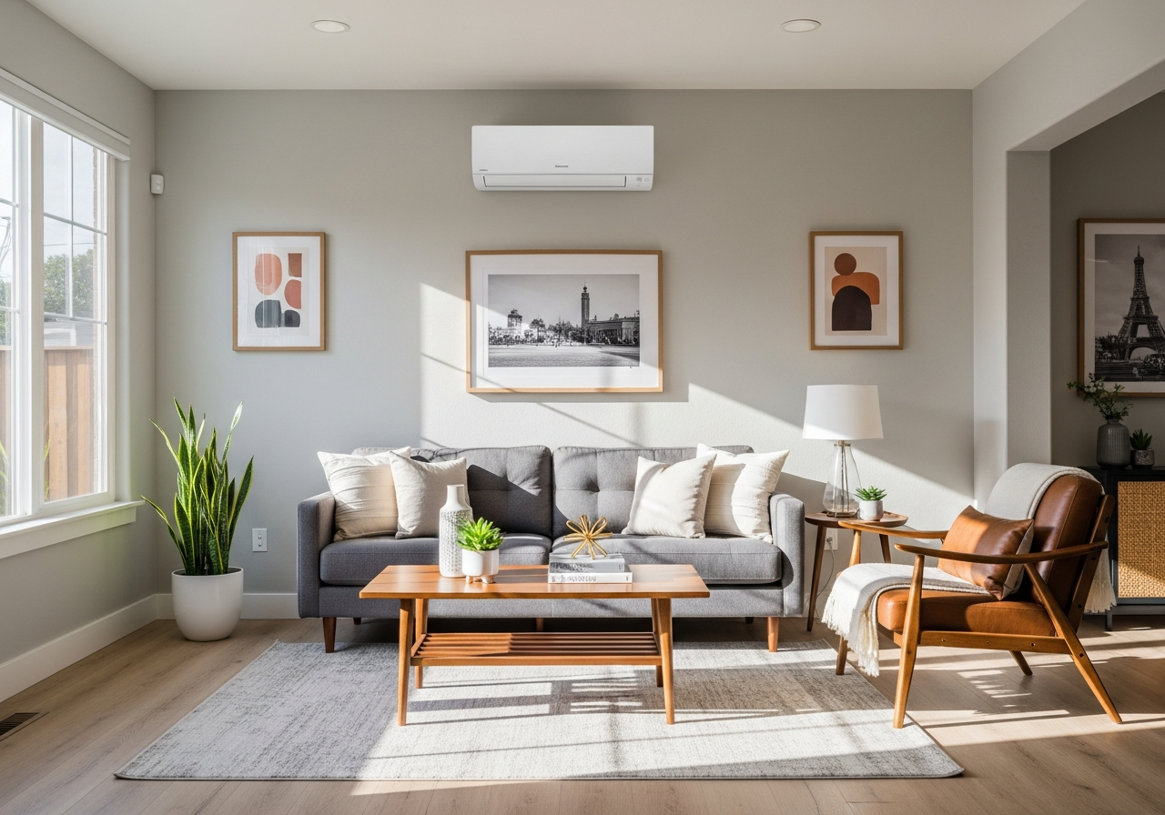 Mini-split air conditioning unit in modern Sacramento living room