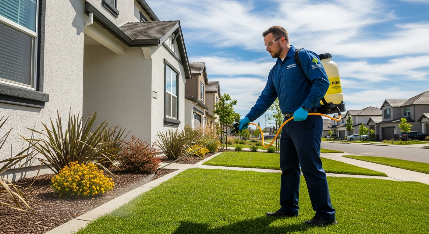 Professional pest control technician treating Sacramento CA home