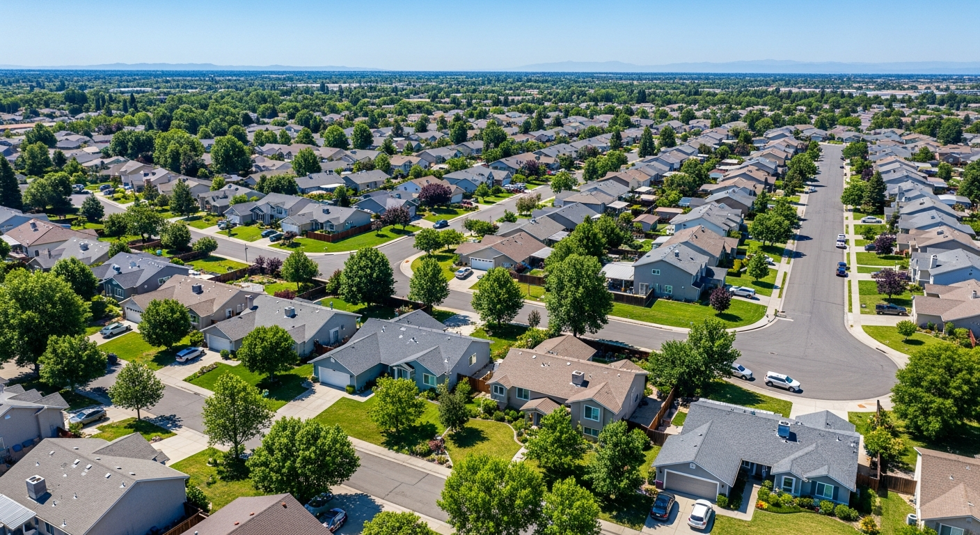 Sacramento California suburban neighborhood with HVAC systems